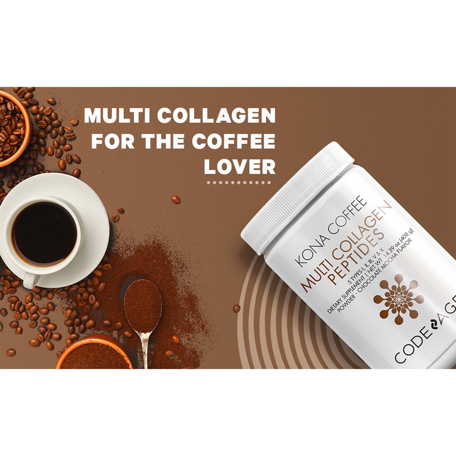 Hydrolyzed Multi Collagen Peptides Powder - 5 Types with Kona Coffee - 14.39 oz. (30 Servings)